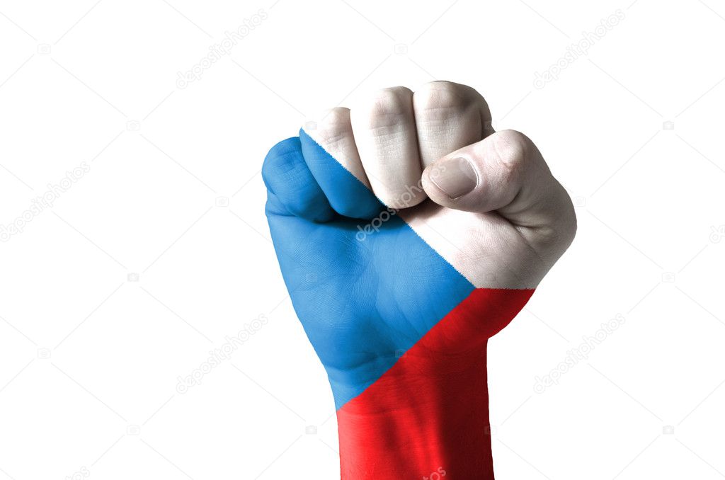 Fist painted in colors of czech flag