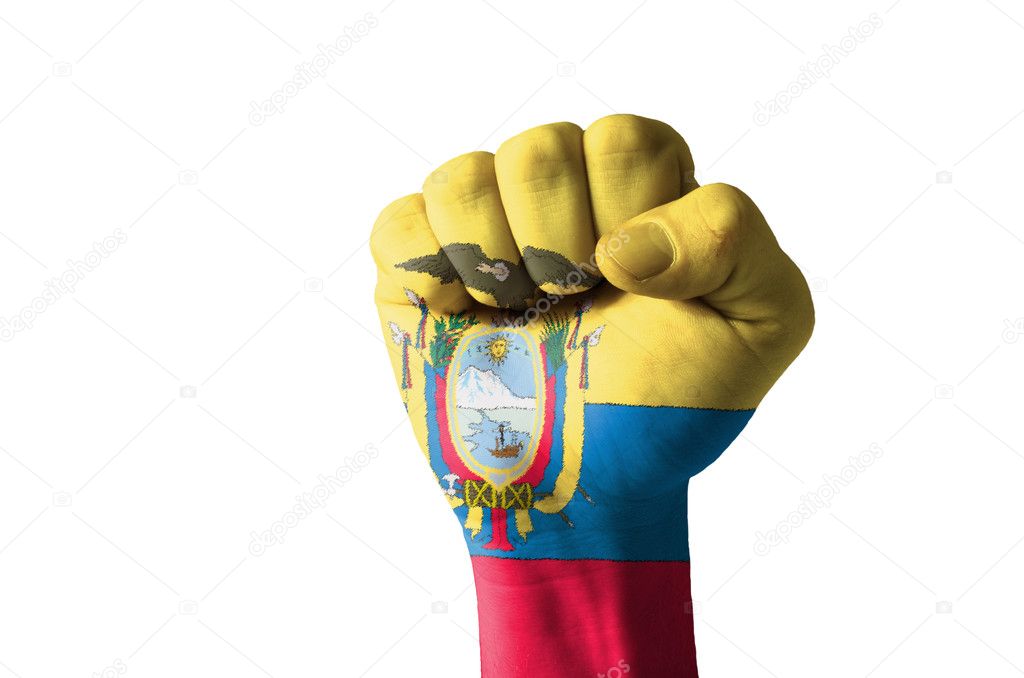Fist painted in colors of ecuador flag