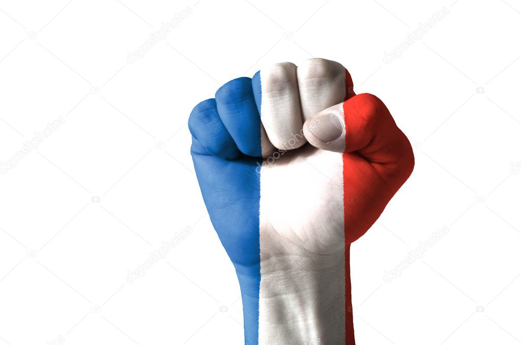 Fist painted in colors of france flag