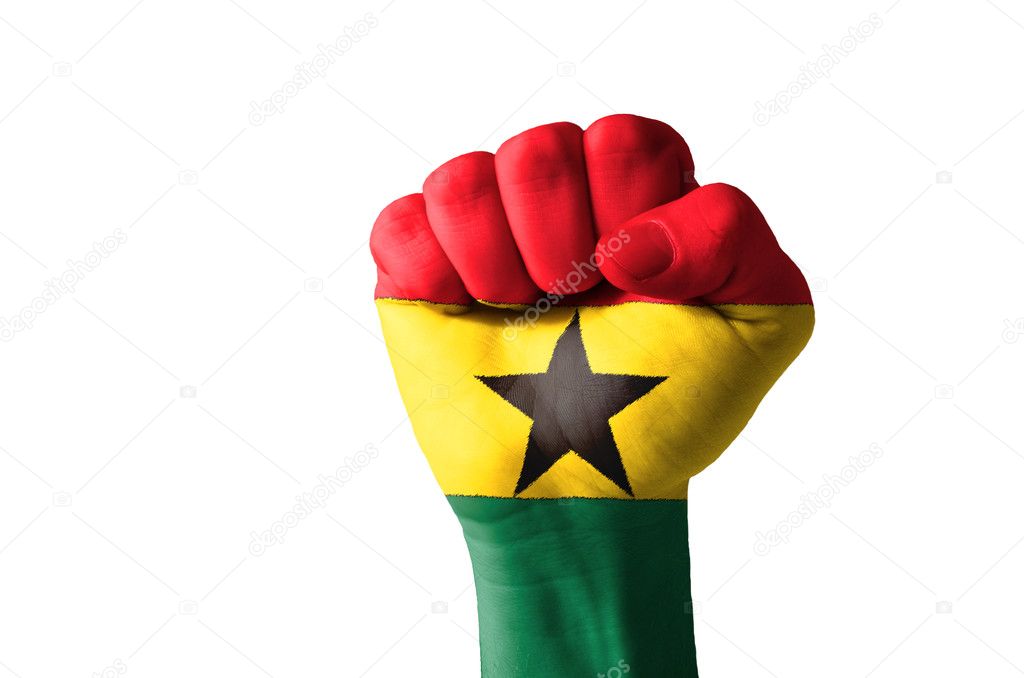 Fist painted in colors of great ghana flag