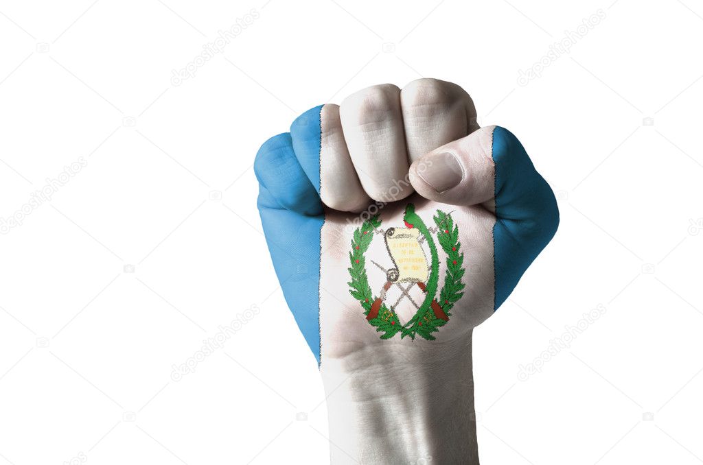 Fist painted in colors of guatemala flag