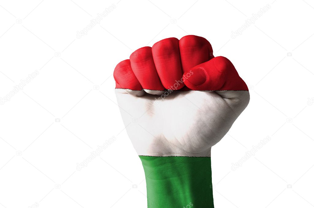 Fist painted in colors of hungary flag