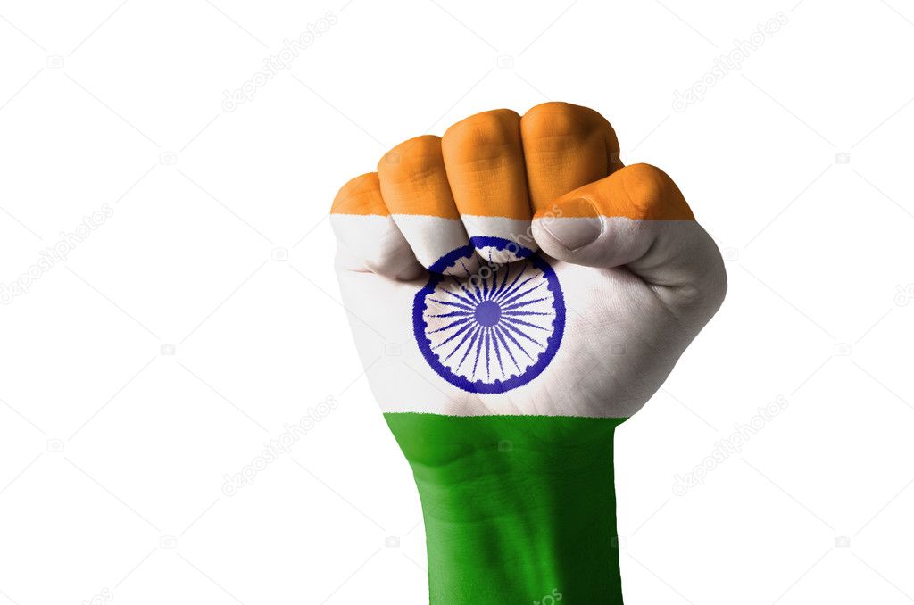 Fist painted in colors of india flag