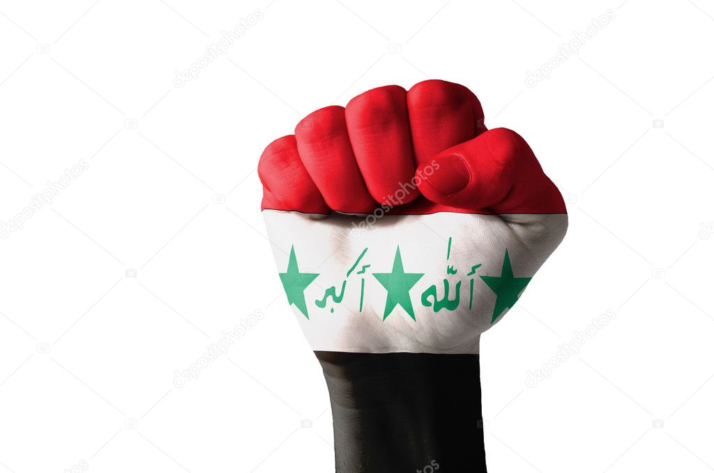 Fist painted in colors of iraq flag