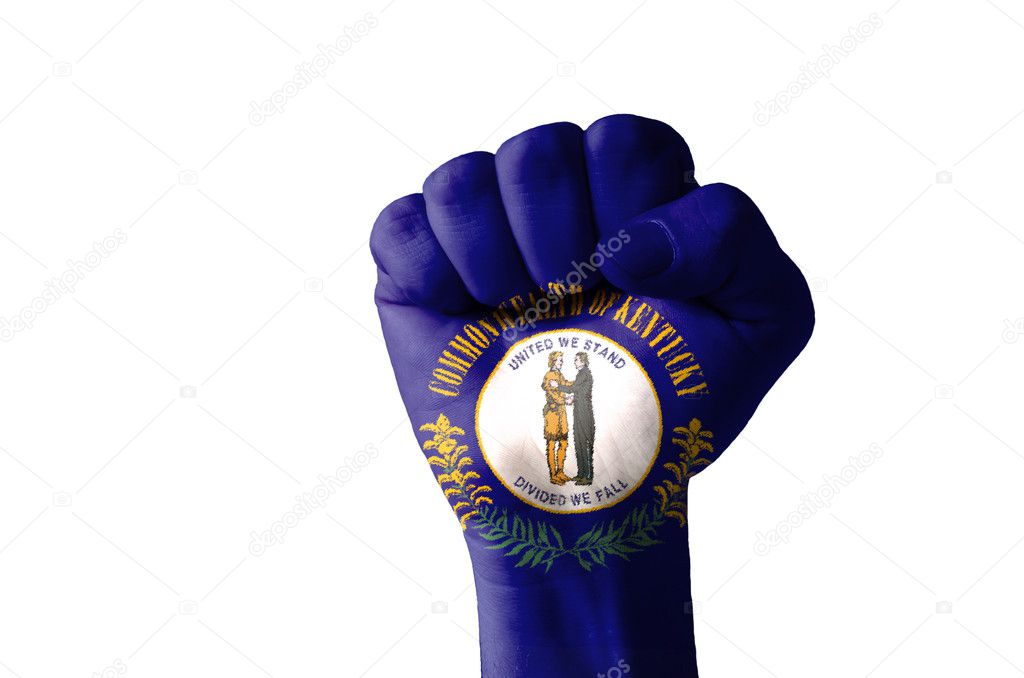 Fist painted in colors of us state of kentucky flag