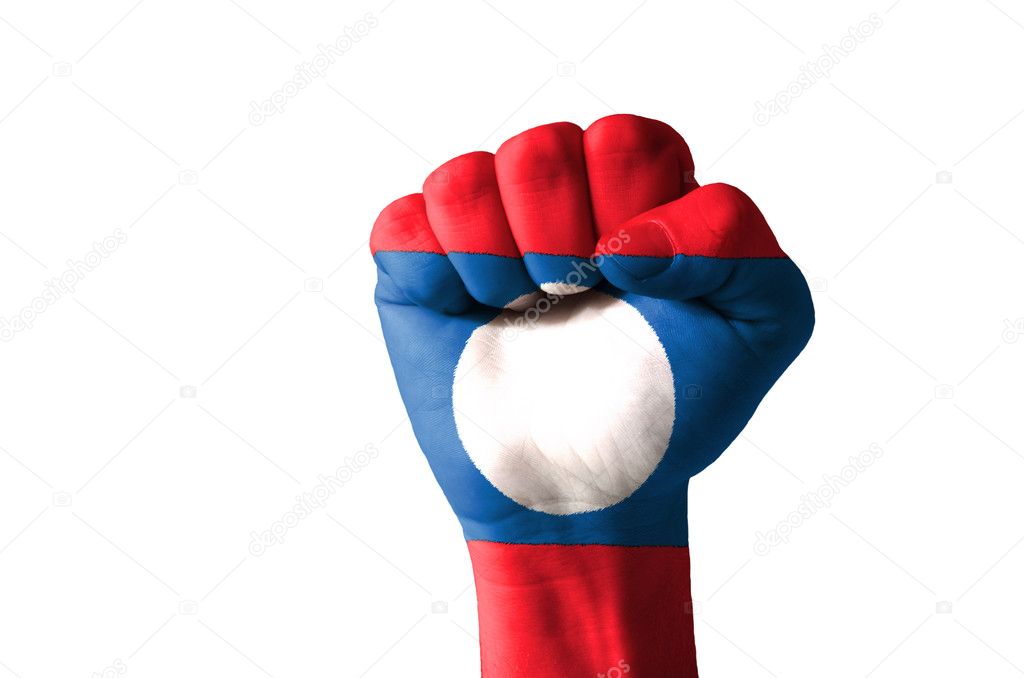 Fist painted in colors of laos flag
