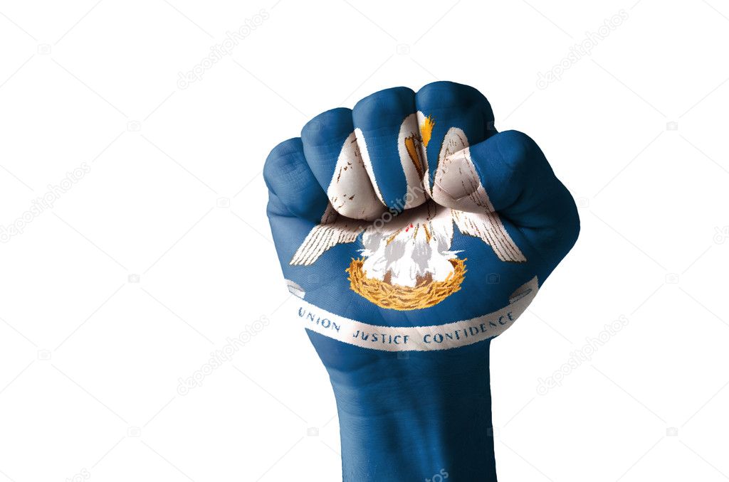 Fist painted in colors of us state of louisiana flag