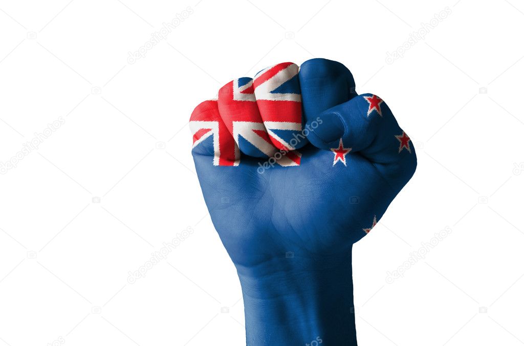 Fist painted in colors of new zealand flag