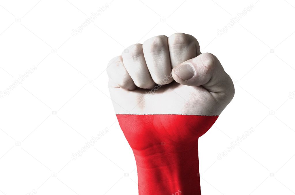 Fist painted in colors of poland flag