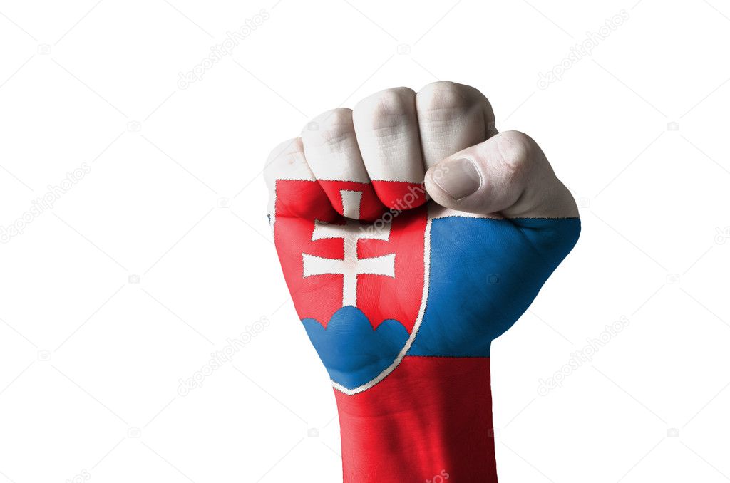 Fist painted in colors of slovakia flag