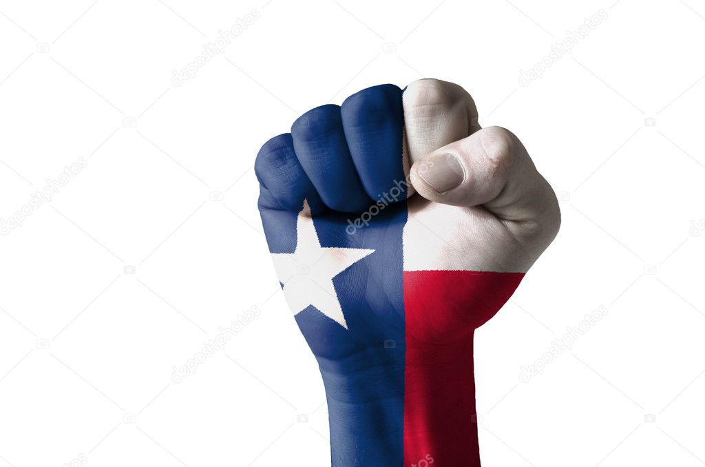 Fist painted in colors of us state of texas flag