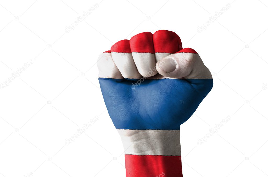 Fist painted in colors of thailand flag