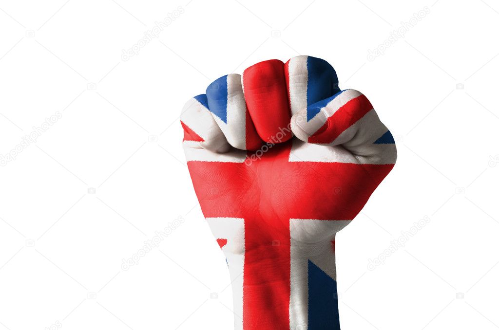 Fist painted in colors of great britain flag