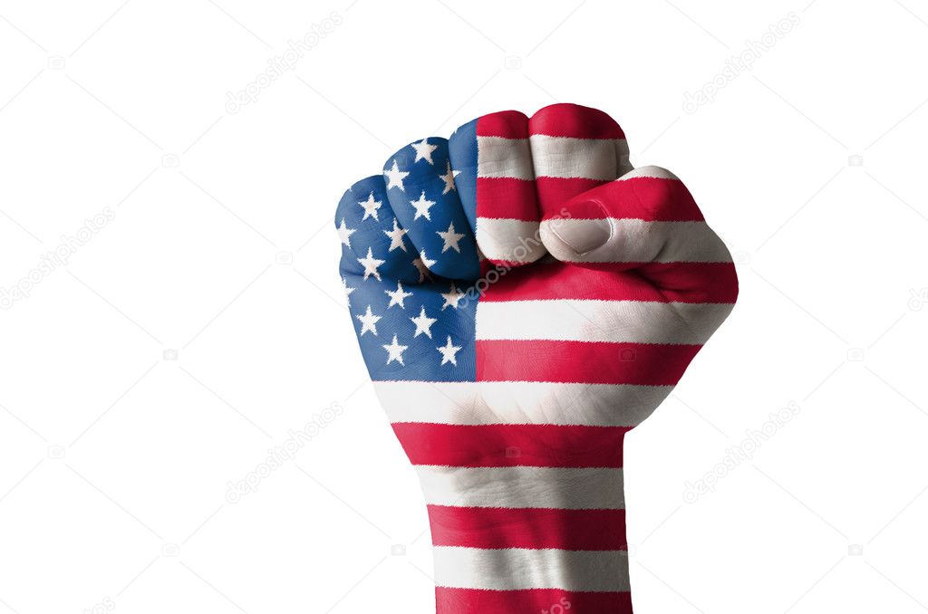 Fist painted in colors of usa flag