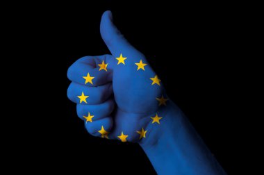 Europe national flag thumb up gesture for excellence and achieve clipart