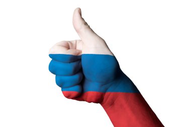 Russia national flag thumb up gesture for excellence and achieve clipart