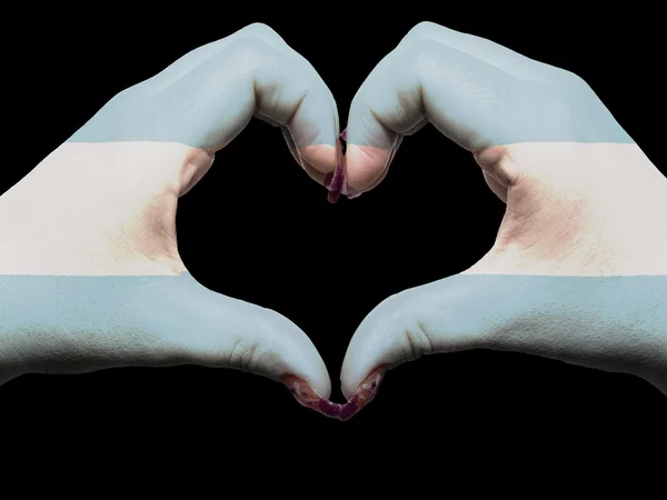 Herz und Liebe Geste von Händen in Argentinien Flagge für t gefärbt — Stockfoto