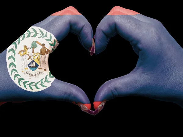 Corazón y el amor gesto por las manos de color en la bandera de Belice para touri —  Fotos de Stock