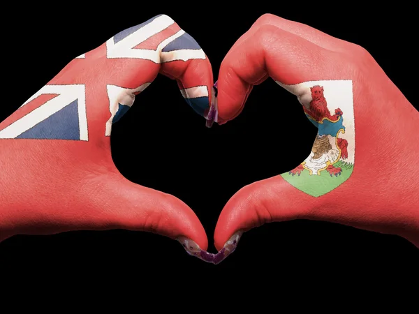 Heart and love gesture by hands colored in bermuda flag for tour — Stock Photo, Image