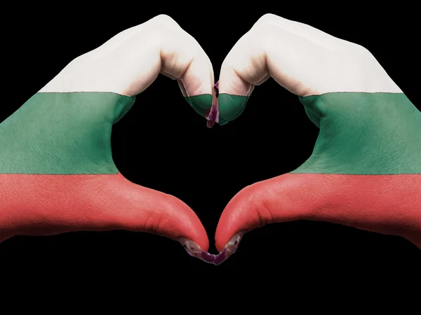 Kolorowe serca i miłości gest rękoma w Bułgarii flaga tou — Zdjęcie stockowe