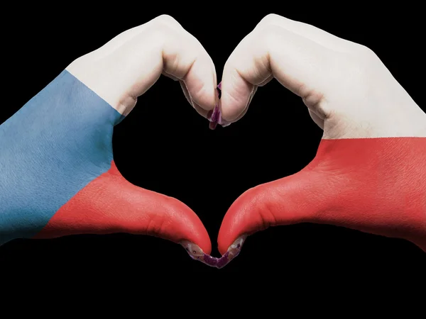 Coração e gesto de amor por mãos coloridas em bandeira checa para touris — Fotografia de Stock