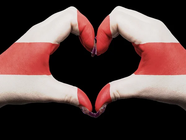 Herz und Liebe Geste von Händen in England Flagge für die Tour gefärbt — Stockfoto