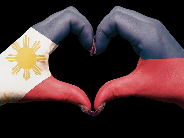 Heart and love gesture by hands colored in philippines flag for — Stock Photo, Image