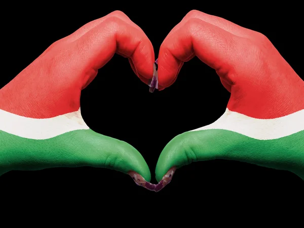 Cœur et geste d'amour par les mains colorées en drapeau seychellois pour t — Photo