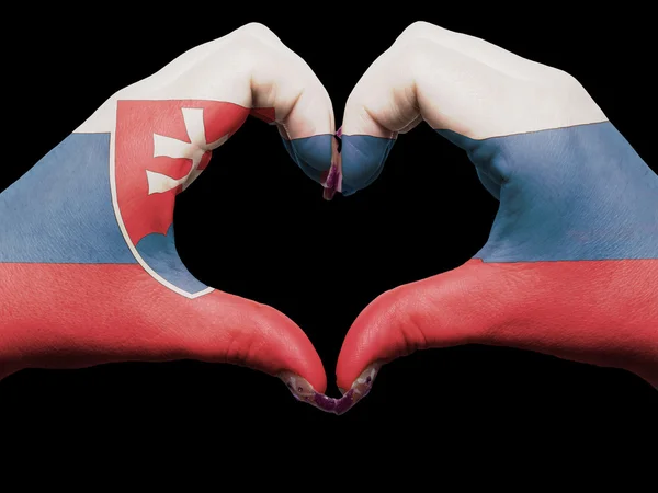 Heart and love gesture by hands colored in slovakia flag for tou — Stock Photo, Image
