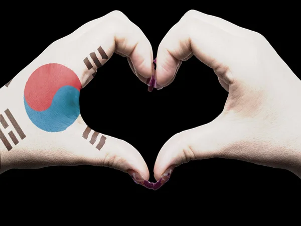 Corazón y el amor gesto por las manos de color en la bandera de Corea del Sur para — Foto de Stock