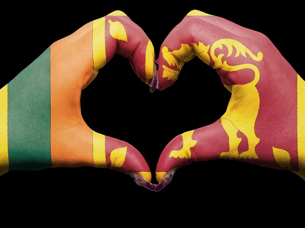 Heart and love gesture by hands colored in sri lanka flag for to — Stock Photo, Image