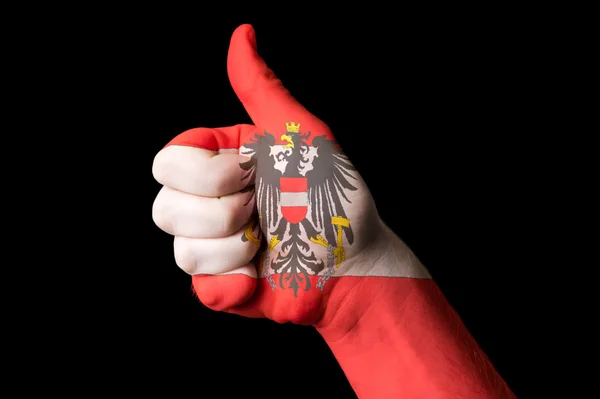 Nationale vlag van Oostenrijk duim omhoog gebaar naar uitmuntendheid en circu — Stockfoto
