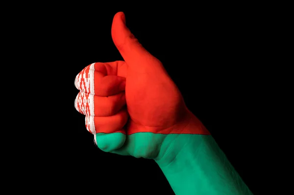 Národní vlajka Běloruska s prstem gesto pro dokonalost a dosa — Stock fotografie