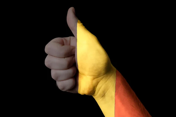 Belgium national flag thumb up gesture for excellence and achiev — Stock Photo, Image