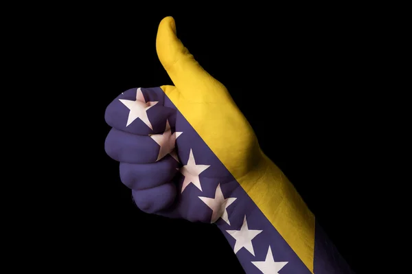 Bósnia Herzegovina bandeira nacional polegar gesto para cima para a excelência — Fotografia de Stock
