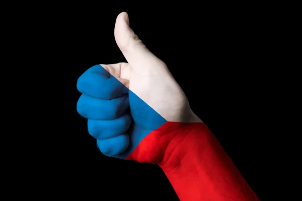 Tjeckiska flaggan tummen upp gest för kvalitet och achievem — Stockfoto