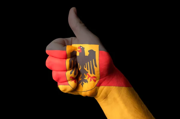 Alemanha bandeira nacional polegar gesto para cima para a excelência e achiev — Fotografia de Stock