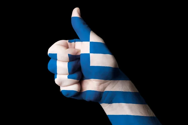 Grecia bandera nacional pulgar hacia arriba gesto de excelencia y lograr —  Fotos de Stock