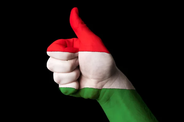 Hungary national flag thumb up gesture for excellence and achiev — Stok fotoğraf