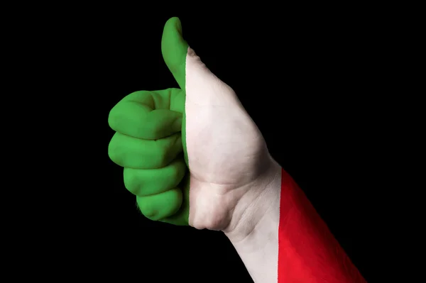 Itália bandeira nacional polegar para cima gesto de excelência e alcançar — Fotografia de Stock