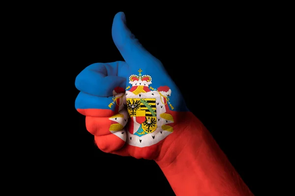 Liechtenstein national flag thumb up gesture for excellence and — Stock Photo, Image
