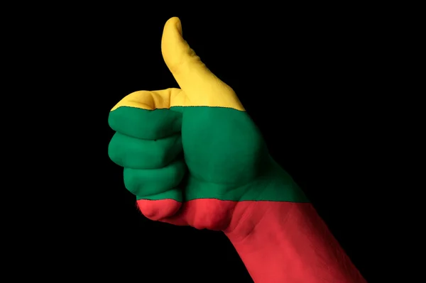 Lithuania national flag thumb up gesture for excellence and achi — Stock Photo, Image
