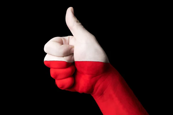 Poland national flag thumb up gesture for excellence and achieve — Stock Photo, Image