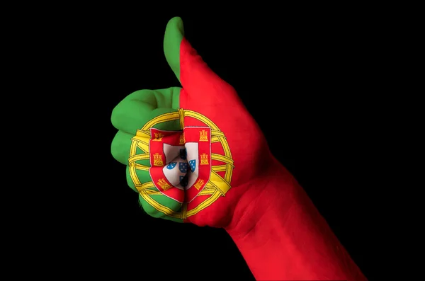 Portugalsko národní vlajka s prstem gesto pro dokonalost a Pohovořte — Stock fotografie