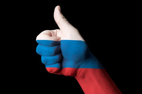 Rússia bandeira nacional polegar para cima gesto de excelência e alcançar — Fotografia de Stock