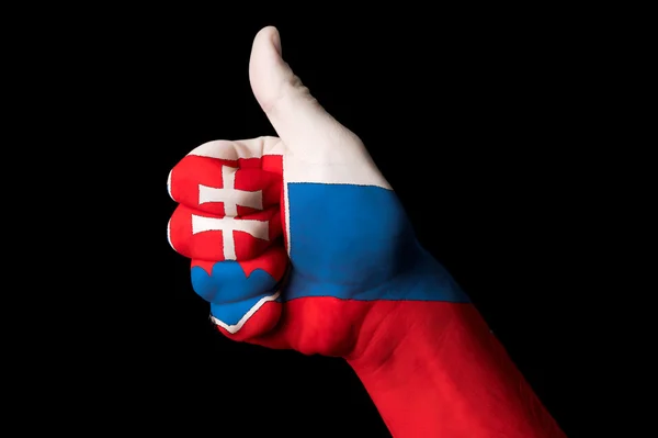 Eslováquia bandeira nacional polegar gesto para cima para a excelência e achie — Fotografia de Stock
