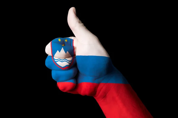 Eslovenia bandera nacional pulgar hacia arriba gesto de excelencia y achie — Foto de Stock