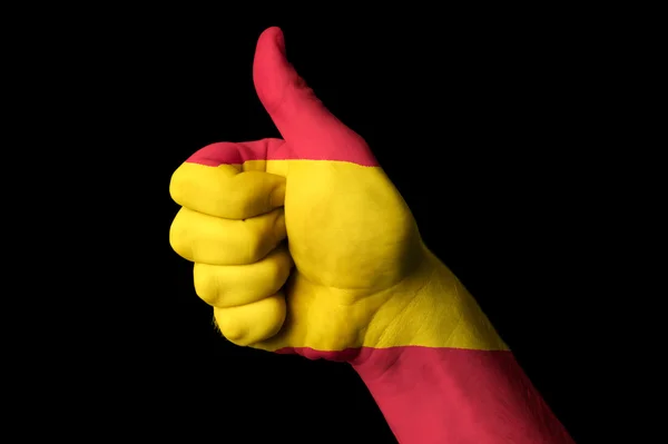Spain national flag thumb up gesture for excellence and achievem — Stock Photo, Image