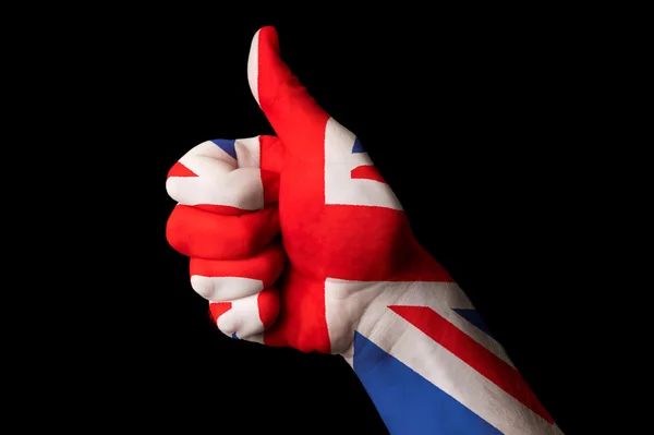 Reino Unido bandera nacional pulgar hacia arriba gesto de excelencia y —  Fotos de Stock