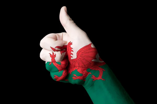País de Gales bandeira nacional polegar para cima gesto de excelência e alcançar — Fotografia de Stock